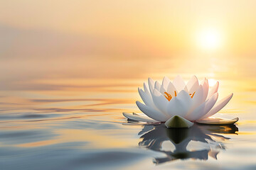 Tranquil and Peaceful Water Lily at Sunset Spiritual Silence Concept
