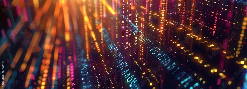 Poster the digital tapestry is a symphony of code and light, displaying the intricate beauty of software de