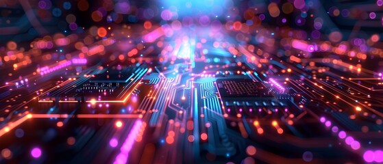 Obraz premium Pulsing Technological Vortex:Vibrant Semiconductor Circuits in Motion