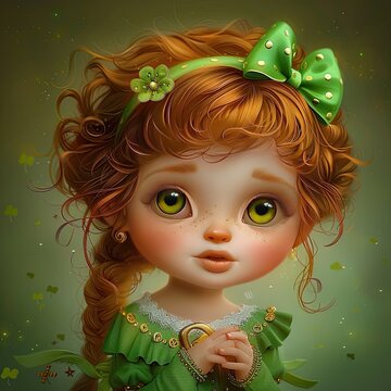 Realistic photo, st patrick corcet pot of gold rainbow , complete stand up enchanted cute adorable sweetness beautiful freckles girl 