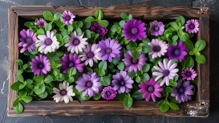 Obraz premium Vibrant Purple and Pink Daisy Flower Garden in a Box