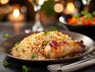 Golden Roasted Chicken Leg With Vegetable Fried Rice