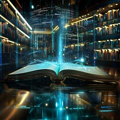 Modern digital book for learning in digital futuristic style. AI generated image
