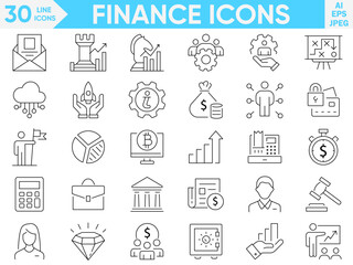 Finance, investments, financial management line icons