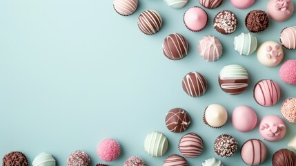 Obraz premium A whimsical display of pastel chocolate truffles, free space for text