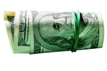 Rolled up US money with an elastic band