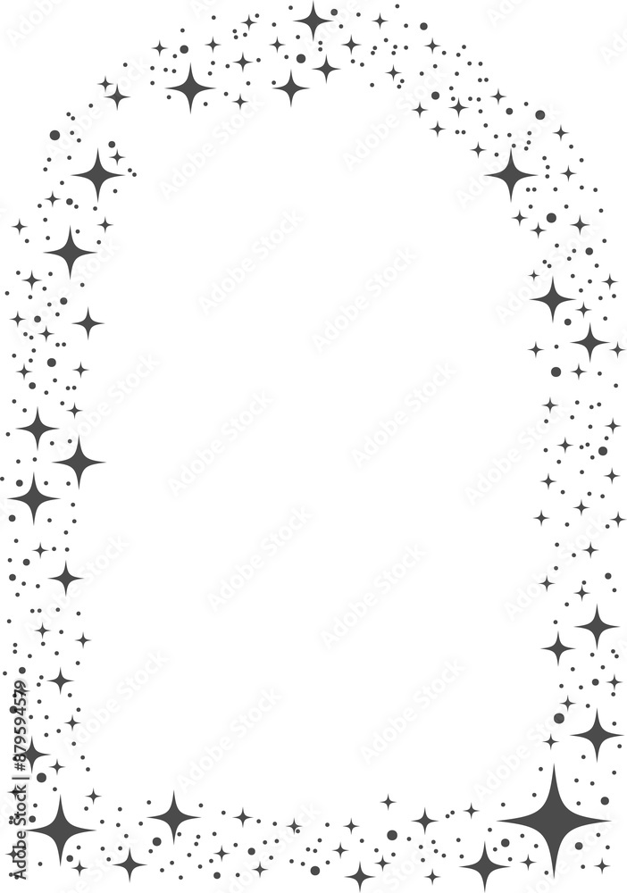 Poster magic stars element with sparks and celestial frame. shape with glitter. bohemian mystic arch with g
