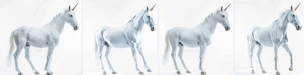 Naklejka premium Set of white unicorns isolated on white background - stock image