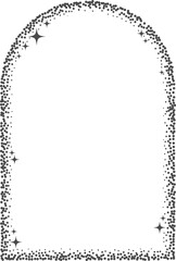 Magic stars element with sparks and celestial frame. Shape with glitter. Bohemian mystic arch with glowing starburst. Decorative abstract door.