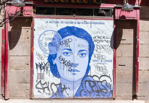 Hommage &agrave; Aracy de Carvalho, r&eacute;sistante, sur un mur du centre de Madrid, Espagne