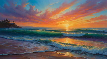 Obraz premium Serene Ocean Sunset: A Captivating Moment