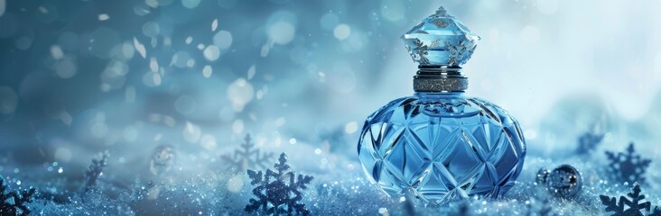 Winter perfume fragrance poster with copy space for Christmas.