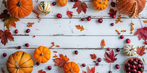 Autumn Harvest on Whitewashed Wood