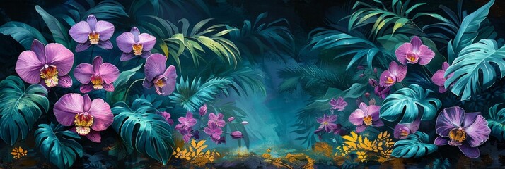 Obraz premium Tropical Forest, Flowers, and Plants