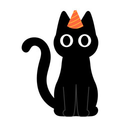 cute black cat wearing birthday hat illustration 