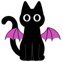 cute black cat with bat wing illustration 