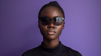 Obraz premium A woman wearing sunglasses and a black shirt