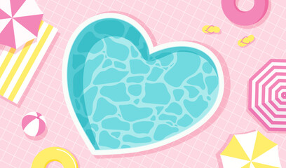 Summer Pool background vector illustration. Heart shaped swimming pool pastel color theme