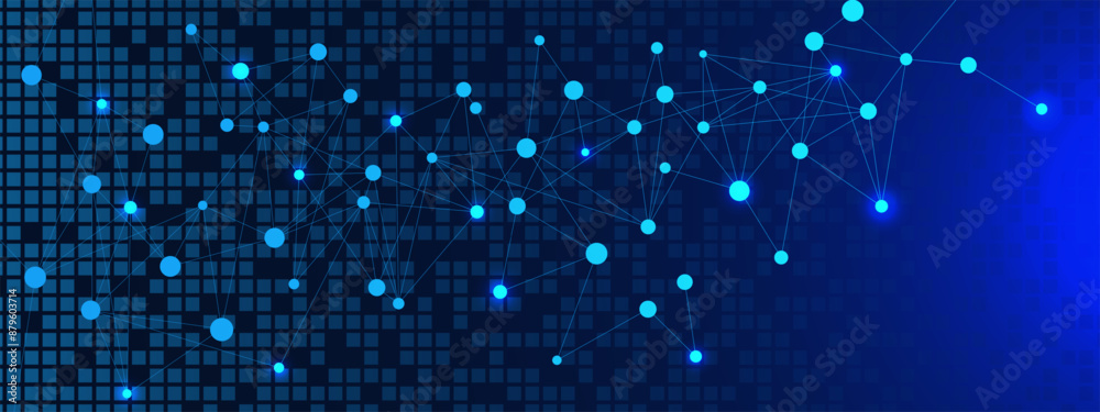 Poster abstract connecting dots and lines with digital pixels on blue technology background. global network