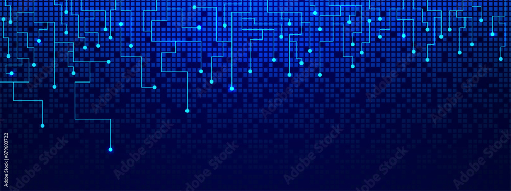 Fototapete abstract connecting circuit lines and dots with digital pixels. network connection technology, socia