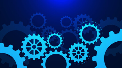 Techno gear wheel on blue technology background. Modern mechanism industrial concept design.