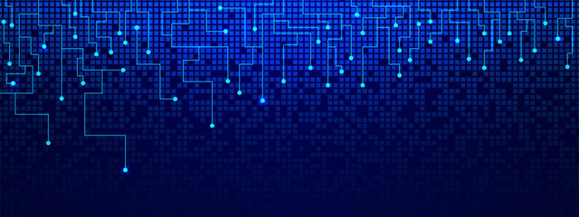 Abstract connecting circuit lines and dots with digital pixels. Network connection technology, social networking and simple technology graphic concept background.