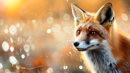 Obraz premium Alert Red Fox with Maple Syrup Dripping on Its Ear in Autumn Forest
