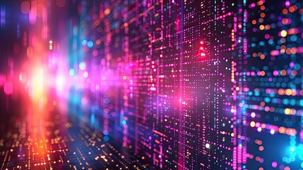 Fototapeta premium A colorful, abstract image of a cityscape with a bright blue sky. The image is full of bright colors and has a futuristic feel to it