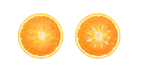 Orange slice isolated on white. Orange round slices on white background. Orang fruit with clipping path.