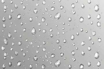 The transparent background is covered with a realistic set of water droplets.