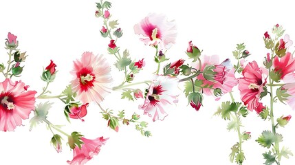 Watercolor Pink Hibiscus Flowers