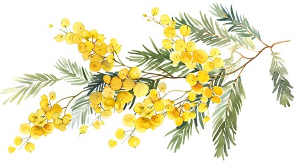 Watercolor Mimosa Branch