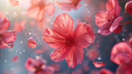petals and flowers floating in the air Fragrance concept of fabric softener.


