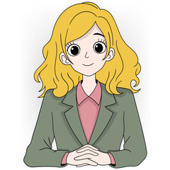 Professional Female News Anchor with Blonde Hair and Green Blazer