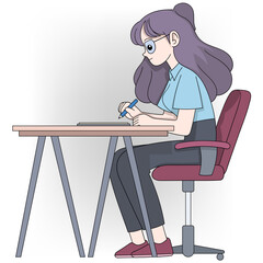 Young Woman with Purple Hair Working from Home at a Desk