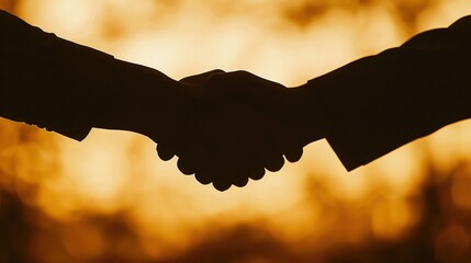 Two silhouettes shake hands against a backdrop, symbolizing mutual success and agreement in a minimalist style.