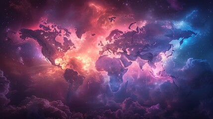 Fototapeta premium Enchanting world map where glowing fairy tale connections weave through pastel colors in ethereal detail.