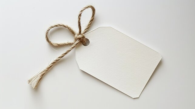 Off-white tag set against a white background, highlighting minimalistic elegance and simplicity in design.