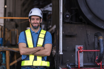 Engineer checking construction process railway and checking work on railroad station . Railway...