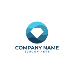 Fototapeta premium The Lettermark O Jewelry logo with the diamond is in the negative space with the ocean theme in navy blue and light blue color