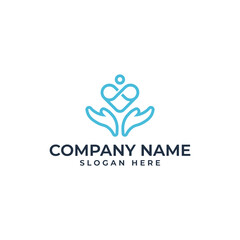 The Heart love and encompass logo showing the infinity love and 2 open hand represent caring in soft aqua color lineart