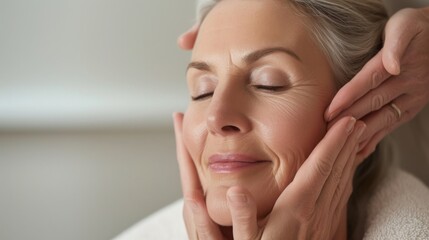 A mature woman enjoying a relaxing skincare treatment at a luxurious beauty clinic