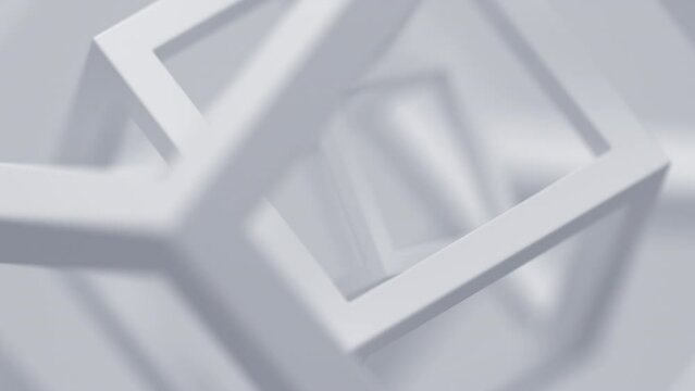 Abstract animation, rotating white geometric shapes, 4k looping video, 3d render