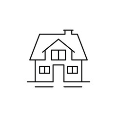 black thin line simple house icon. flat linear stroke logotype graphic lineart design on white background. concept of rural cabin or chalet for sold or art emblem