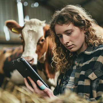 local farmer checking the cows health