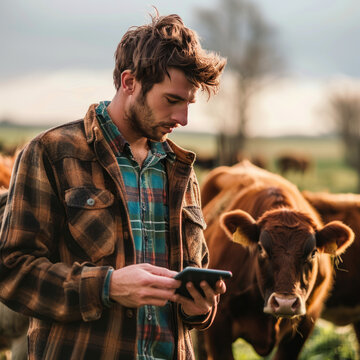 local farmer checking the cows health