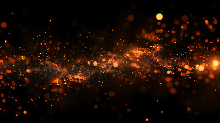 Golden Abstract Particles  swirling in a dynamic flow Against a Dark Background