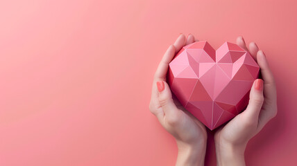 3D red heart in hands representing kindness and support