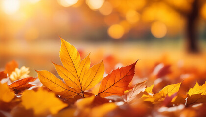 Bright orange autumn leaves. Fall foliage colors. Abstract backdrop. Close-up.