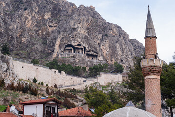 View of the rock tombs in the Turkish city of Amasya.